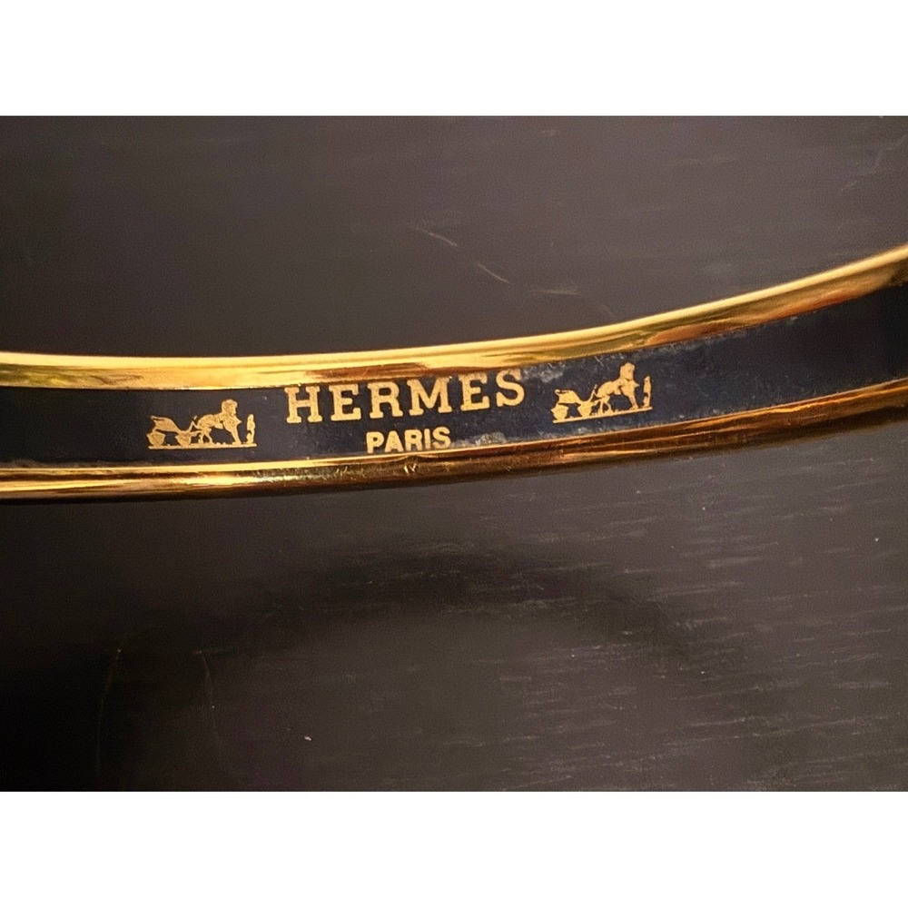 Hermes Enamel Bangle Bracelet Gold Plated Buckle Multi Colored Made in Austria - Picture 7 of 9